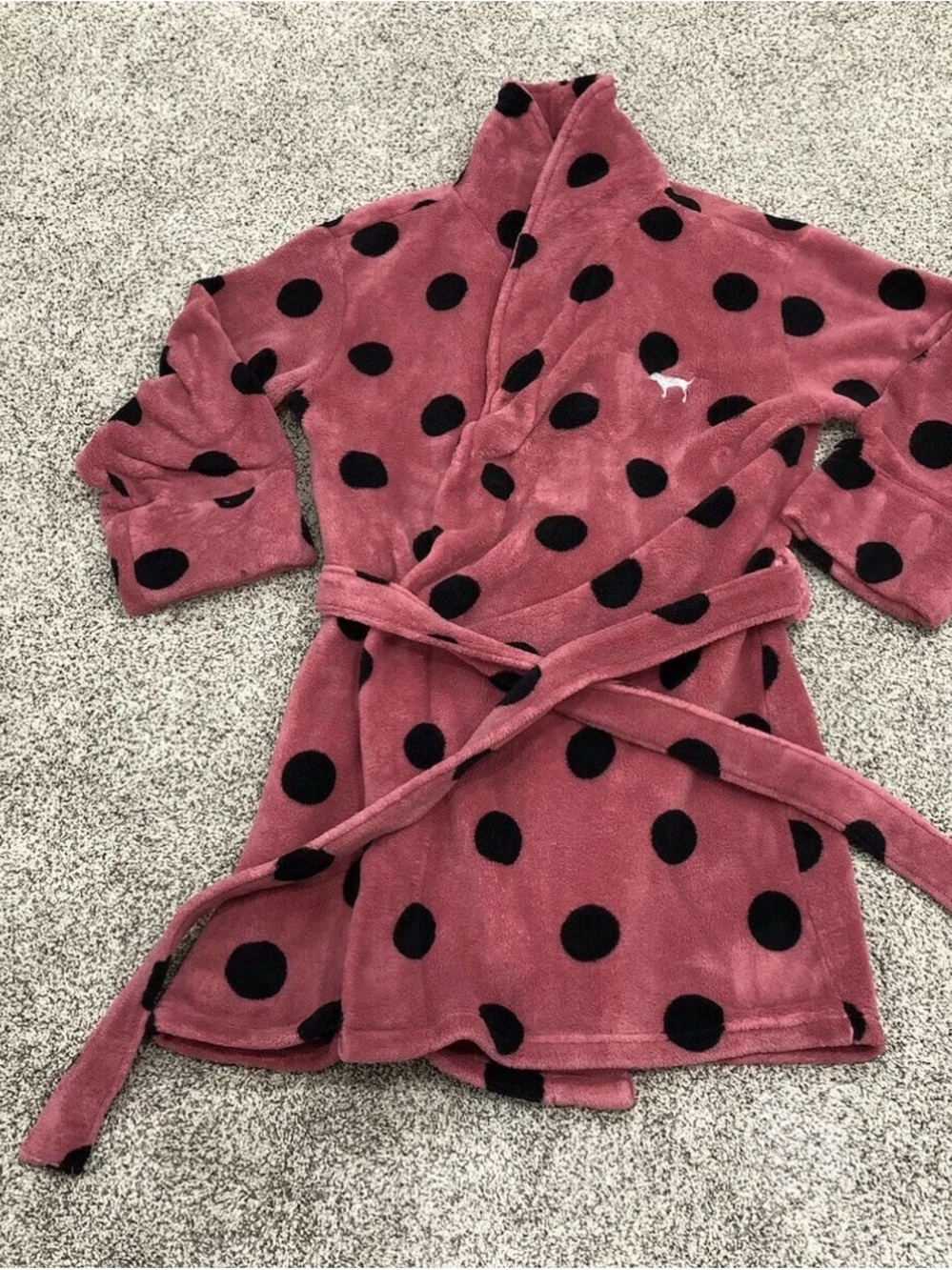 PINK Victoria's Secret Dusty Rose Robe with Black Polka Dots